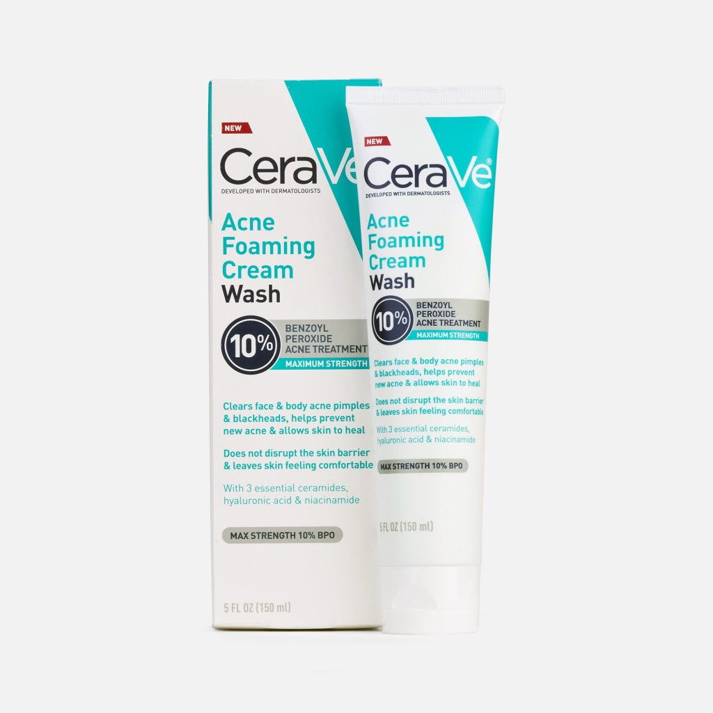 فوم شستشوی ضدجوش سراوی با ۱۰% بنزوئیل پراکسید CeraVe 1 cerave acne foaming cream wash face and body acne wash with benzoyl peroxide 10 maximum strength 003 40809 01