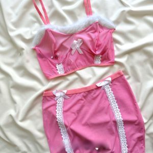 ست لباس خواب نیم تنه و دامن صورتی