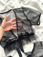 ست لباس خواب نیم تنه و شورت خالدار توری دانلا - Image 3