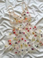 ست لباس خواب شیشه ای گل دار دانلا - Image 4