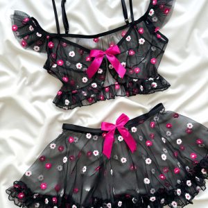 ست لباس خواب 3تکه گل صورتی دانلا