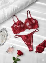 ست شورت و سوتین توری گیپوری فنردار قرمز دانلا