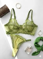 ست شورت و سوتین توری گیپوری فنردار سبز دانلا