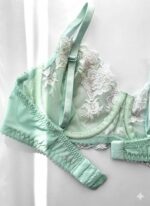 ست لباس زیر گیپوری توری گلبهی سبز فیروزه ای دانلا - Image 3