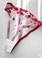 ست شورت و سوتین توری گیپوری فنردار دانلا قلبی سفید و قرمز - Image 4