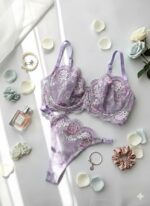 ست گیپوری توری بنفش گل صورتی دانلا