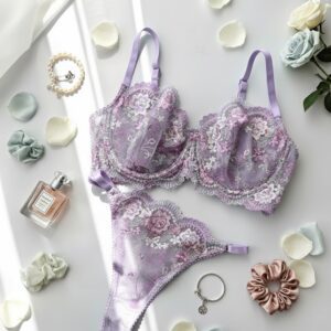 ست گیپوری توری بنفش گل صورتی دانلا