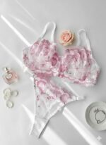 ست گیپور گلدوزی شده صورتی گلگلی