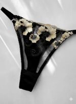 ست شورت و سوتین گیپوری فنردار دانلا رنگ مشکی طلایی کاپ سی - Image 3