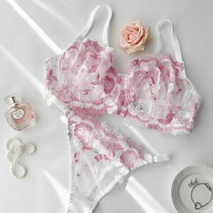 ست گیپور گلدوزی شده صورتی گلگلی