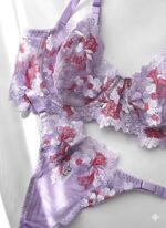 ست شورت و سوتین گیپوری توری بنفش گل صورتی دانلا - Image 3