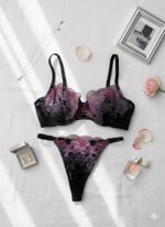 ست شورت و سوتین گیپوری مشکی صورتی دانلا