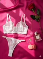 ست شورت و سوتین گیپوری صورتی روشن دانلا