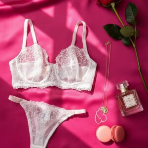 ست شورت و سوتین گیپوری صورتی روشن دانلا