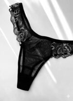 ست شورت و سوتین توری گیپوری گلدار مشکی دانلا - Image 3