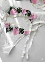 ست شورت و سوتین سه تیکه گیپوری سفید دانلا - Image 4