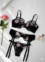 ست شورت و سوتین سه تیکه گیپوری مشکی دانلا