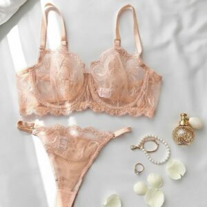 ست شورت و سوتین توری گیپوری فنردار گلبهی دانلا