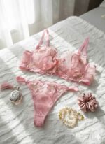 ست گیپوری فنردار دانلا رنگ صورتی گلدار