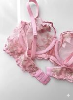 ست لباس زیر گیپوری فنردار دانلا رنگ صورتی گلدار - Image 3