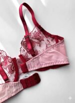 ست  لباس زیر گیپوری فنردار دانلا رنگ قرمز صورتی کاپ سی - Image 3