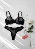 ست توری گیپوری گلدوزی شده مشکی دانلا