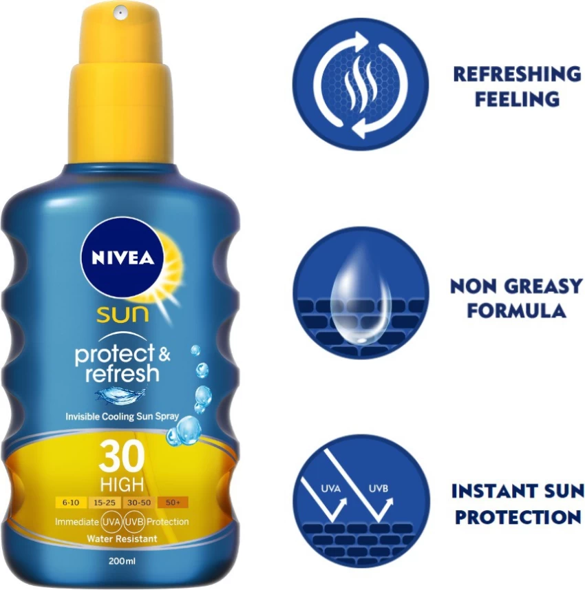 اسپری ضد آفتاب و خنک کننده نیوا SPF30 1 200 sun protect refresh invisible cooling spray spf 30 sunscreen original imafh74pzfh434wg
