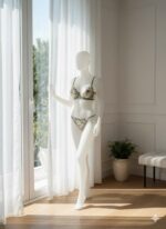 ست شورت و سوتین گیپوری فنردار سبز کاپ C