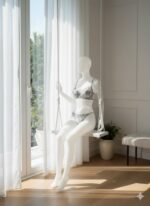 ست شورت و سوتین گیپوری سفید-طوسی دانلا