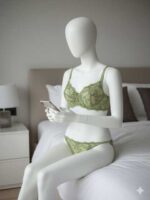 ست شورت و سوتین توری گیپوری فنردار سبز دانلا - Image 2